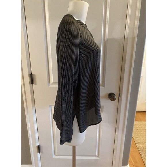 Vince Silk Popover Blouse Black White Long Sleeve Banded Collar Classic Size XS - Picture 5 of 14
